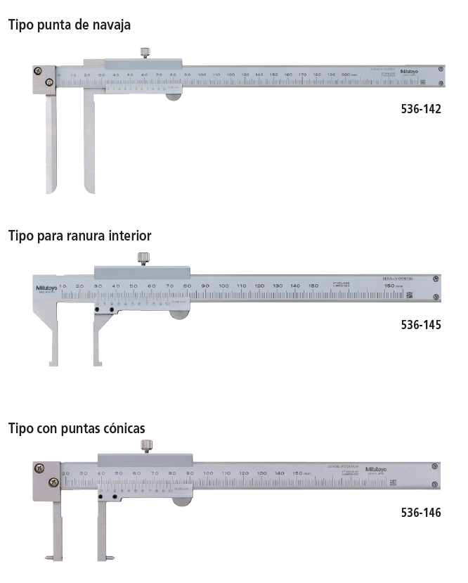 Calibrador para Interiores ABSOLUTE SERIE 536 — Tipo Punta de Navaja/Para Ranura Interior/Con Puntas cónicas MITUTOYO