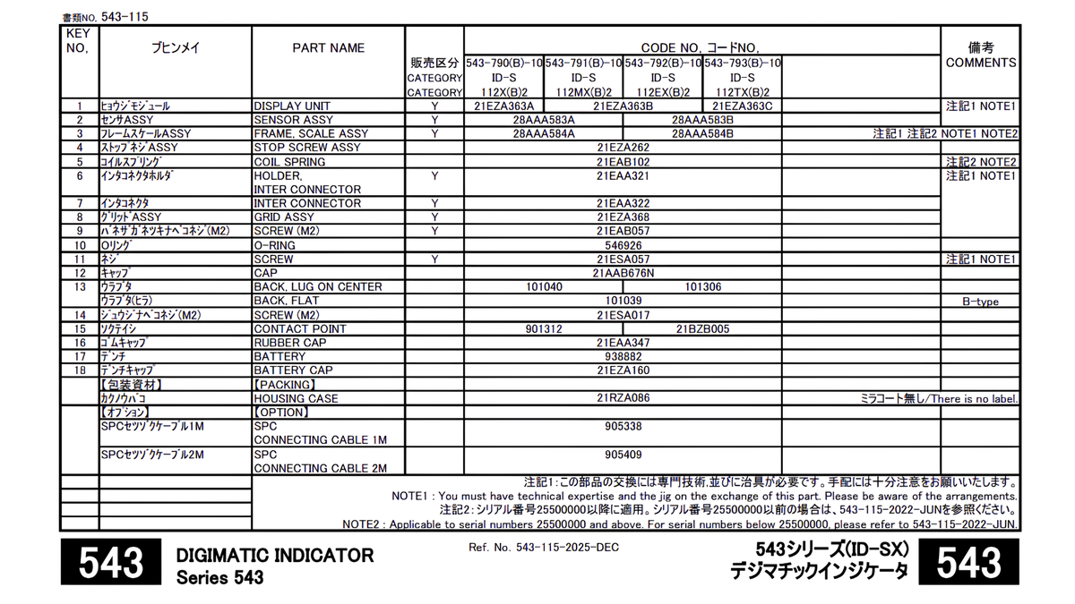 Refacciones Indicador Digimatic ID-SX2 SERIE 543 — MITUTOYO